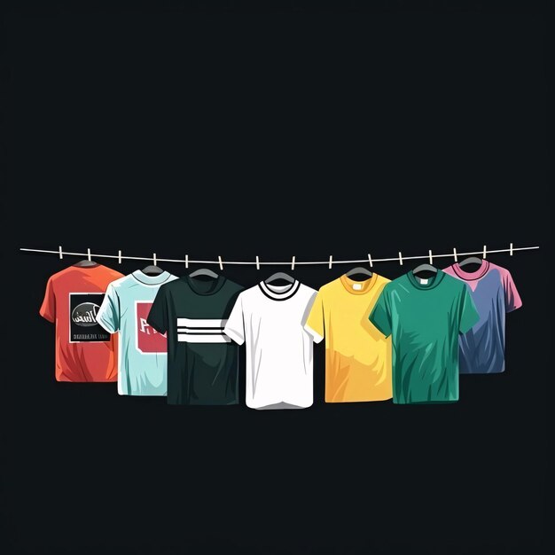 Tshirts hanging on a clothesline Vector illustration Black background