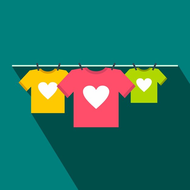 Tshirts with heart flat icon on a blue background