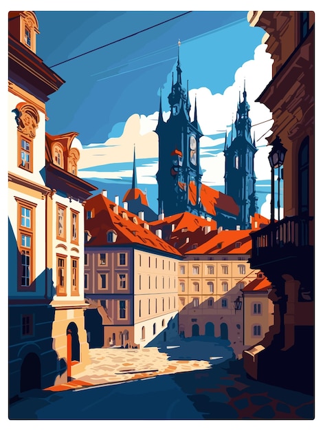 Tsjechische republiek praag vintage reisposter souvenir postkaart portret schilderij wpa illustratie