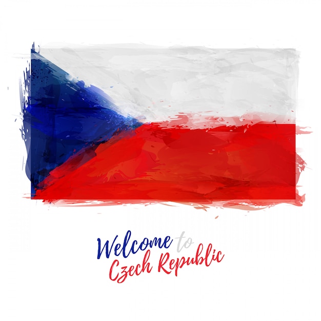 Tsjechische Republiek. Vlag van Tsjechië met de versiering van de nationale kleur. Stijl aquarel tekenen.