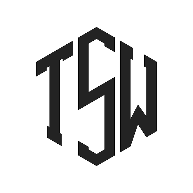 TSW ロゴ デザイン イニシャルレター TSW モノグラム ロゴ ヘクサゴン形
