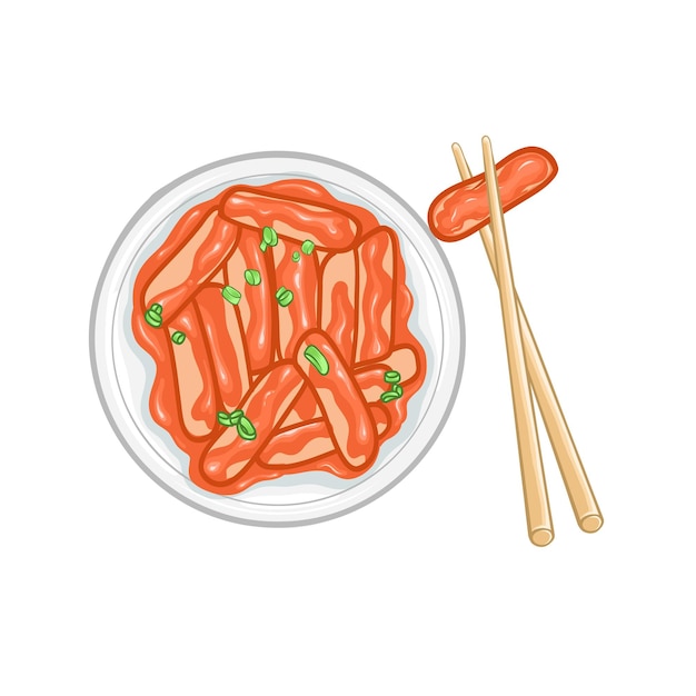 Vector tteokbokki hand getekend plat ontwerp koreaans eten illustratie