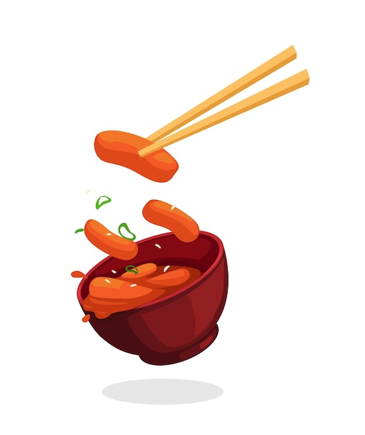 Tteokbokki kom en eetstokje koreaans straatvoedsel symbool cartoon illustratie vector