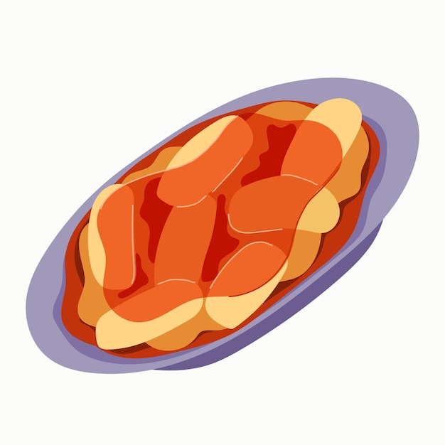 Tteokbokki Koreaans straatvoedsel in pikante saus. Vector hand getekende illustratie