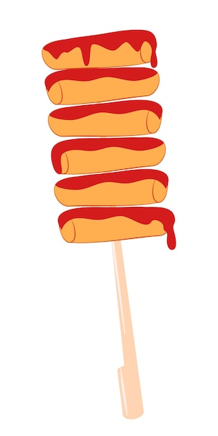 Vector tteokbokki. korean rice cake stick in spicy sauce. flat and doodle vector illustration