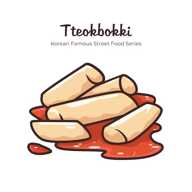 Tteokbokki torta di riso coreano famoso cibo di strada illustrazione