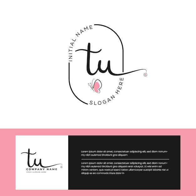 Vector tu initial letter handwriting and signature logo vector with butterfly