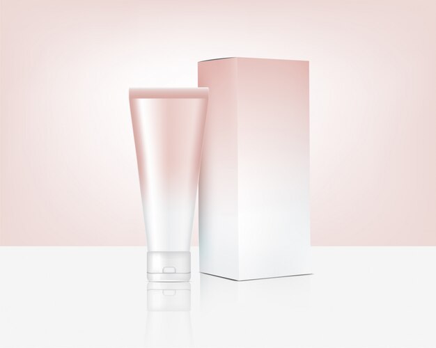 Tube Mock up Realistic Rose Gold Cosmetic and Box for Skincare Product 