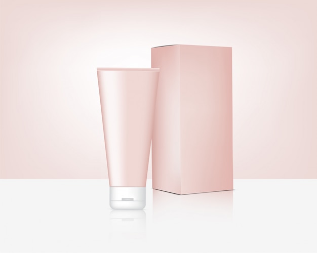 Tube Mock up Realistisch Organisch Rose Gold Cosmetic en Box voor Skincare Product Achtergrond Illustratie. Gezondheidszorg en medisch conceptontwerp.