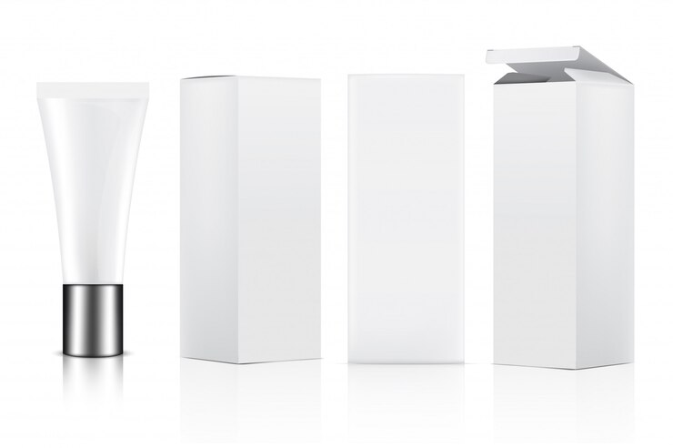 Vector tube   realistic cosmetic, silver lid and box 3 side for skincare merchandise   illustration. health care and medical concept design.