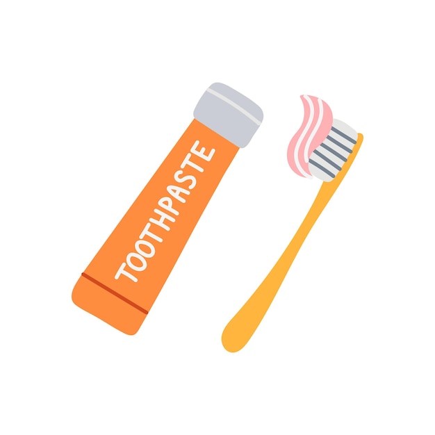 Тюбик с зубной пастой и зубной щеткой на белом фоне векторной иллюстрации в плоском стиле