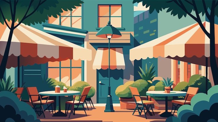 Vector tucked away behind a bustling street a secret garden caf offers a peaceful escape from the hustle