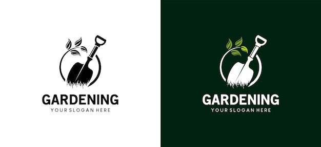 Tuin gereedschap vector ontwerp tuinieren logo tuin schop vast in de grond