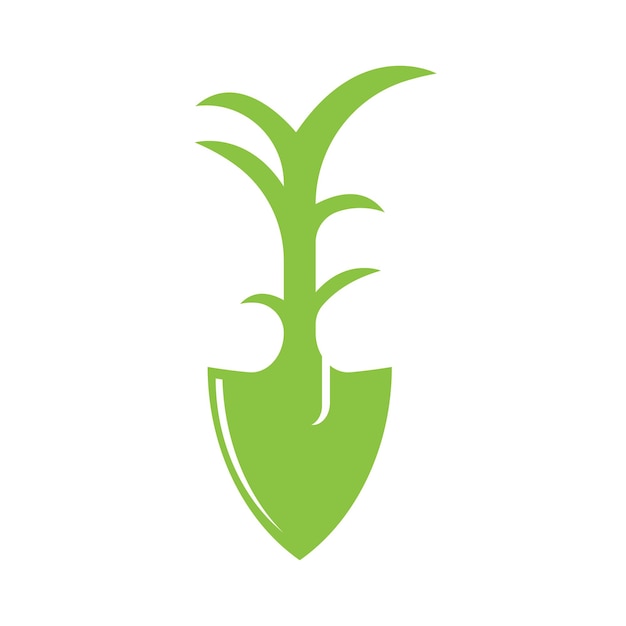 Tuinieren logo met schop icoon en boom met groene bladeren logo sjabloon