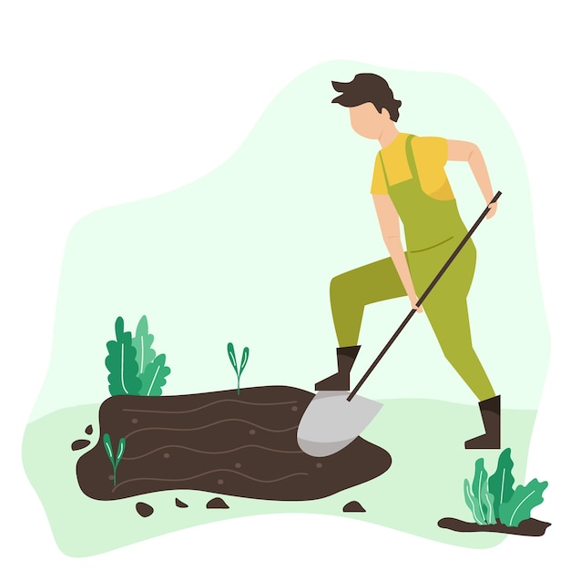 Tuinieren mensen lente platte vector concept illustratie mannen doen hobby tuinwerk lente tuinieren concept