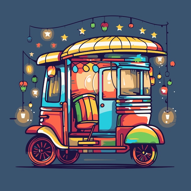 Tuk tuk Street food truck Colorful vector illustration