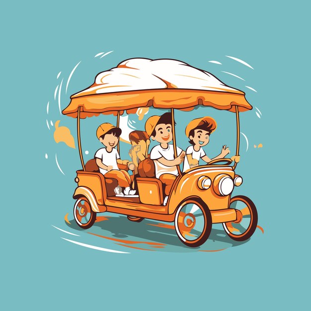 Tuk tuk Vector illustration of a group of people riding a tuk