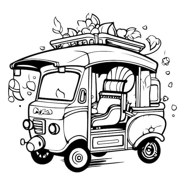 Vector tuktuk colorful vector illustration street food concept