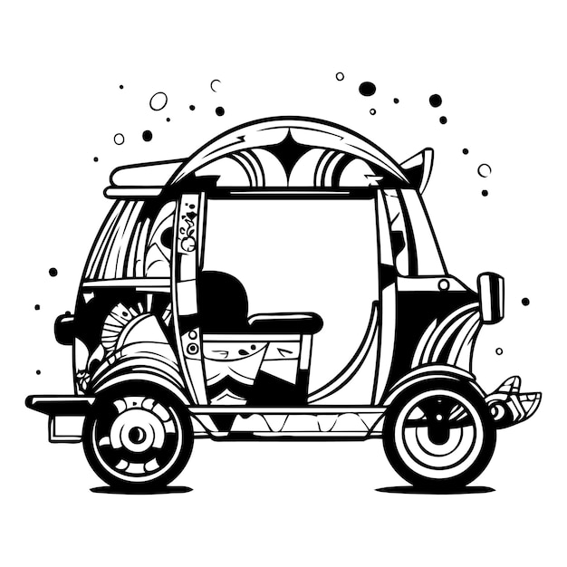 Vector tuktuk with colorful pattern vector cartoon illustration