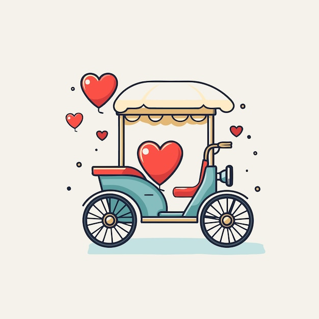 Vector tuktuk with heart shape vector illustration in flat style