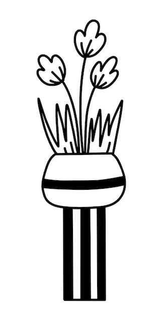 Vector tulip bouquet in pot in outline style