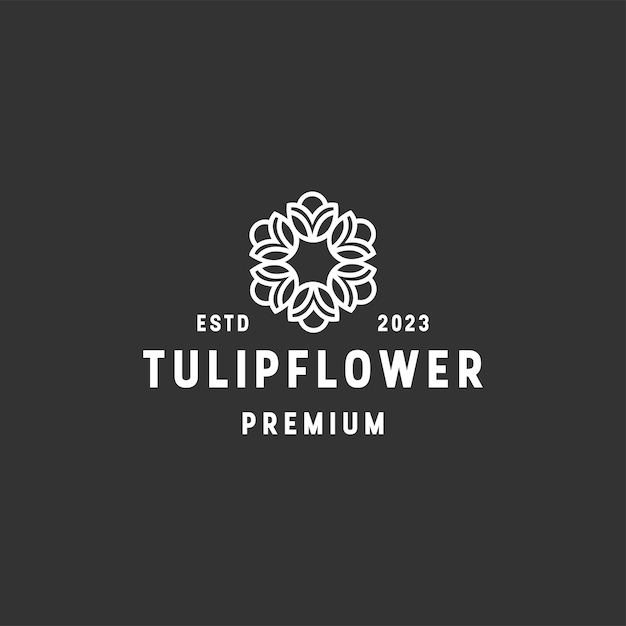 Значок линейного стиля логотипа Tulip Flower на черном фоне
