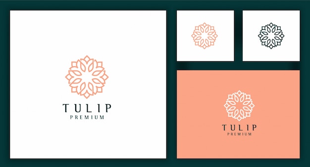 Tulip flower logo template in abstract linear style