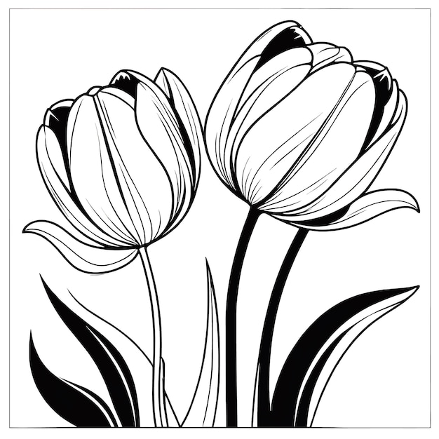 Vector tulip flower outline digital coloring page for kids and adults