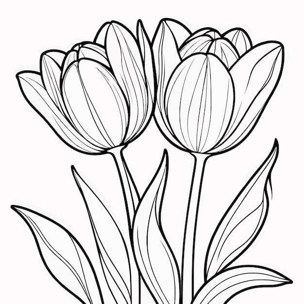 Vector tulip flower outline digital coloring page for kids and adults