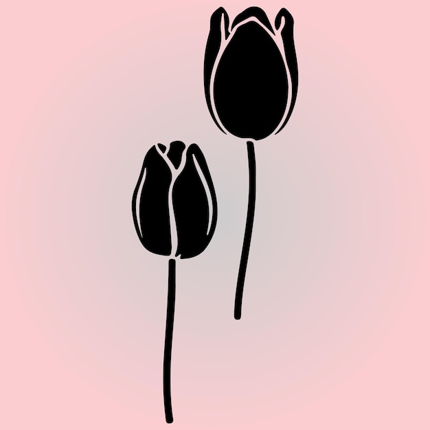 Tulip flower silhouette Hand art decorative tulip flower Decoration for fabricwrapping wallpaper