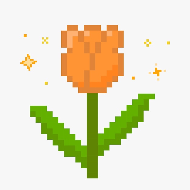 Vector tulip flower vector with sparkling 8 bit pixel art style