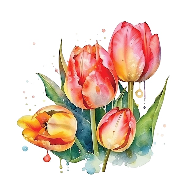 Tulip flowers watercolor paint