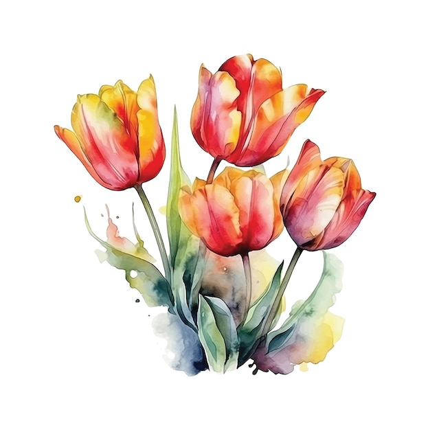 Tulip flowers watercolor paint