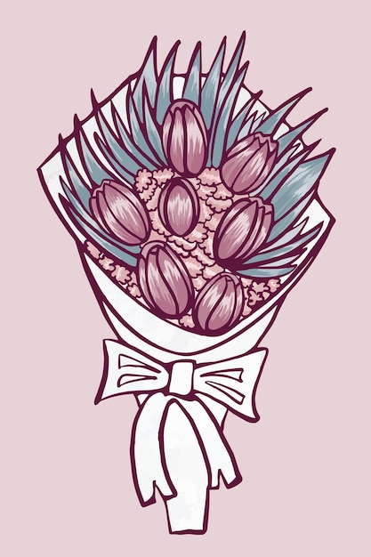 tulip purple flower bouquet illustration