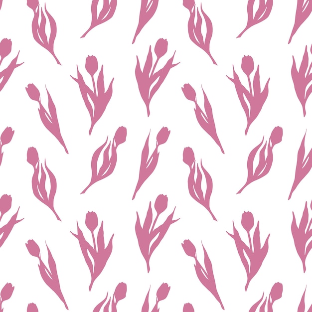 Vector tulip spring flower silhouette pink seamless pattern texture background wallpaper vector