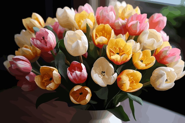 Tulips on a black background Bouquet of tulips