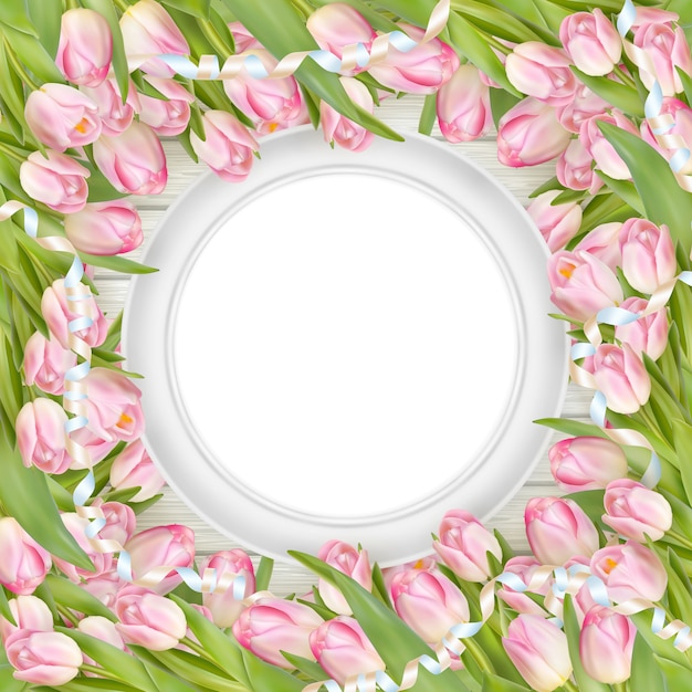 Vector tulips and blank white frame.