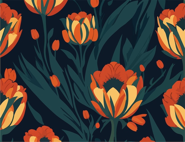 Tulips Flower Dreams 2D Flat Vector Seamless Designs