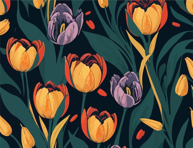 Tulips Flower Symphony in 2D Flat Vector Patterns