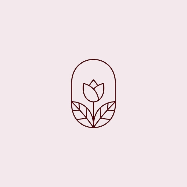 Vector tulips logo in minimalist and simple line art style