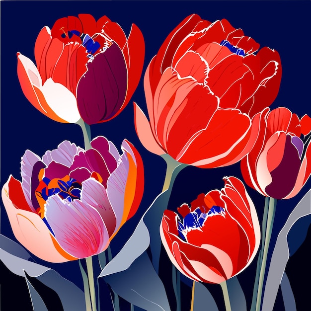 Tulips or rose colorful flowers