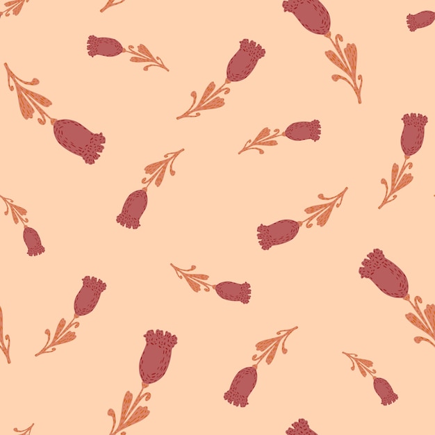 Tulips Seamless Pattern. Cute Hand Drawn Flowers Background. Repeated Texture In Doodle Style For Fabric Wrapping Paper, Wallpaper, Tissue. Vector Illustration.