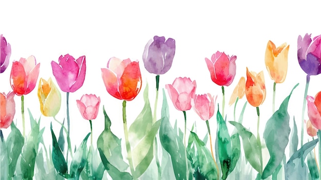 Tulips set Hand drawn watercolor illustration