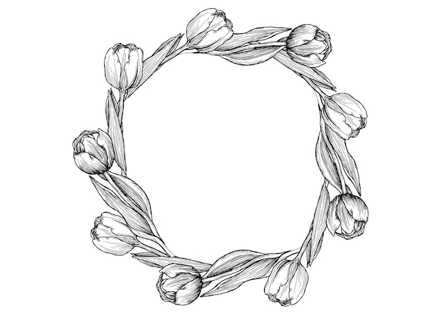 Tulips wreath drawing in one line drawing minimal art