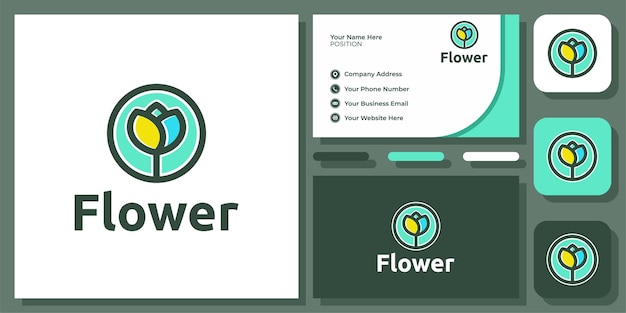 Tulp Bloem Kleurrijke Bloesem Plant Natuur Organische Bloemen Vector Logo Ontwerp met Visitekaartje