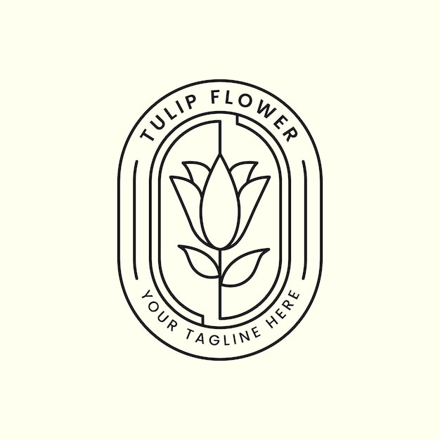 Tulp bloem lijntekeningen met embleem stijl logo vector sjabloon illustratie ontwerp