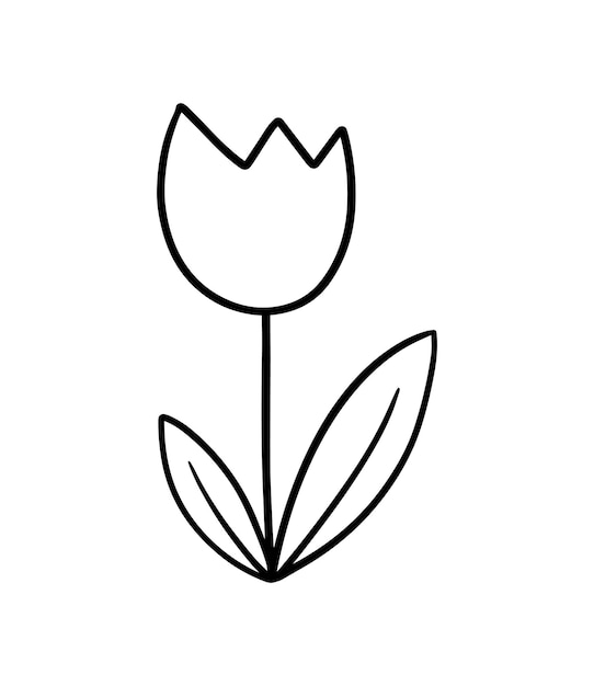 Tulp bloem met knop en bladeren plant natuur bos doodle lineaire cartoon kleuren