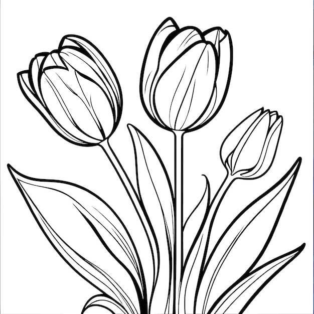 Tulpen bloem contour digitale kleurpagina voor kinderen en volwassenen