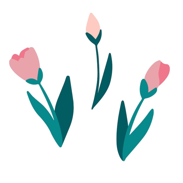 Tulpen set bloemen. Lente bloemen. Reeks decoratieve bloemenontwerpelementen. Platte cartoon vectorillustratie.