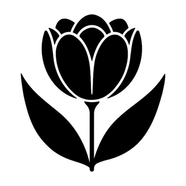 Tulpenbloem met bladeren monochrome clip art vectorillustratie